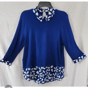 Elle Royal Blue Blouse with Patterned Accents